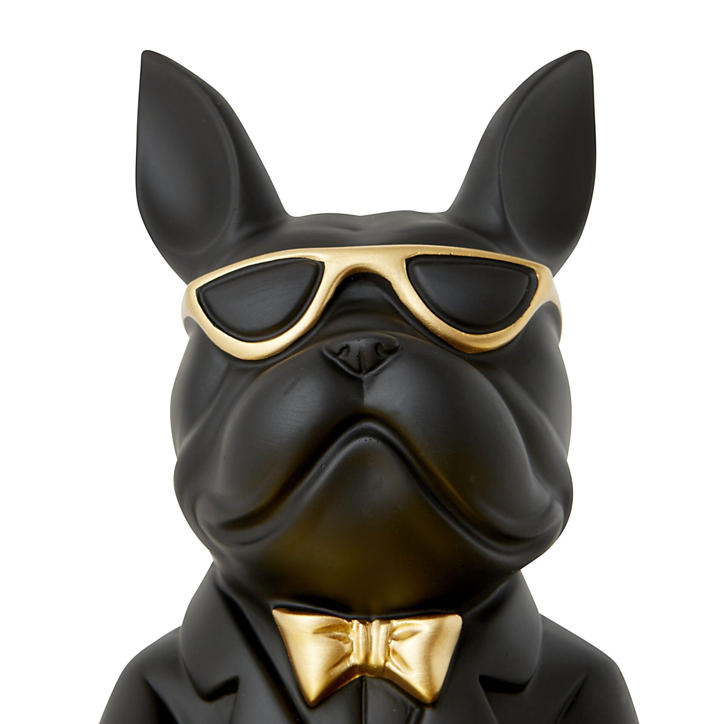 Bulldog Figurine Holding Rectangle Tray Black & Gold