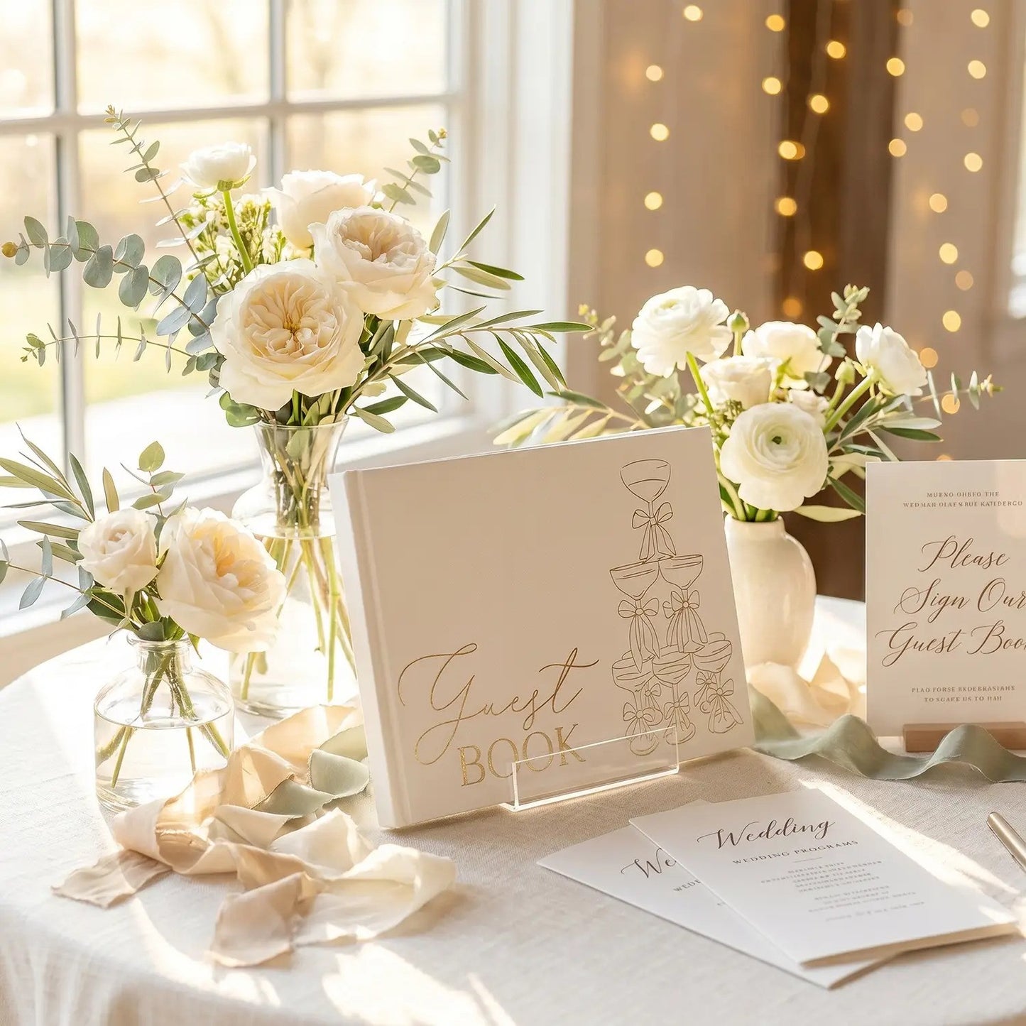 Wedding Guest Book Cream & Gold