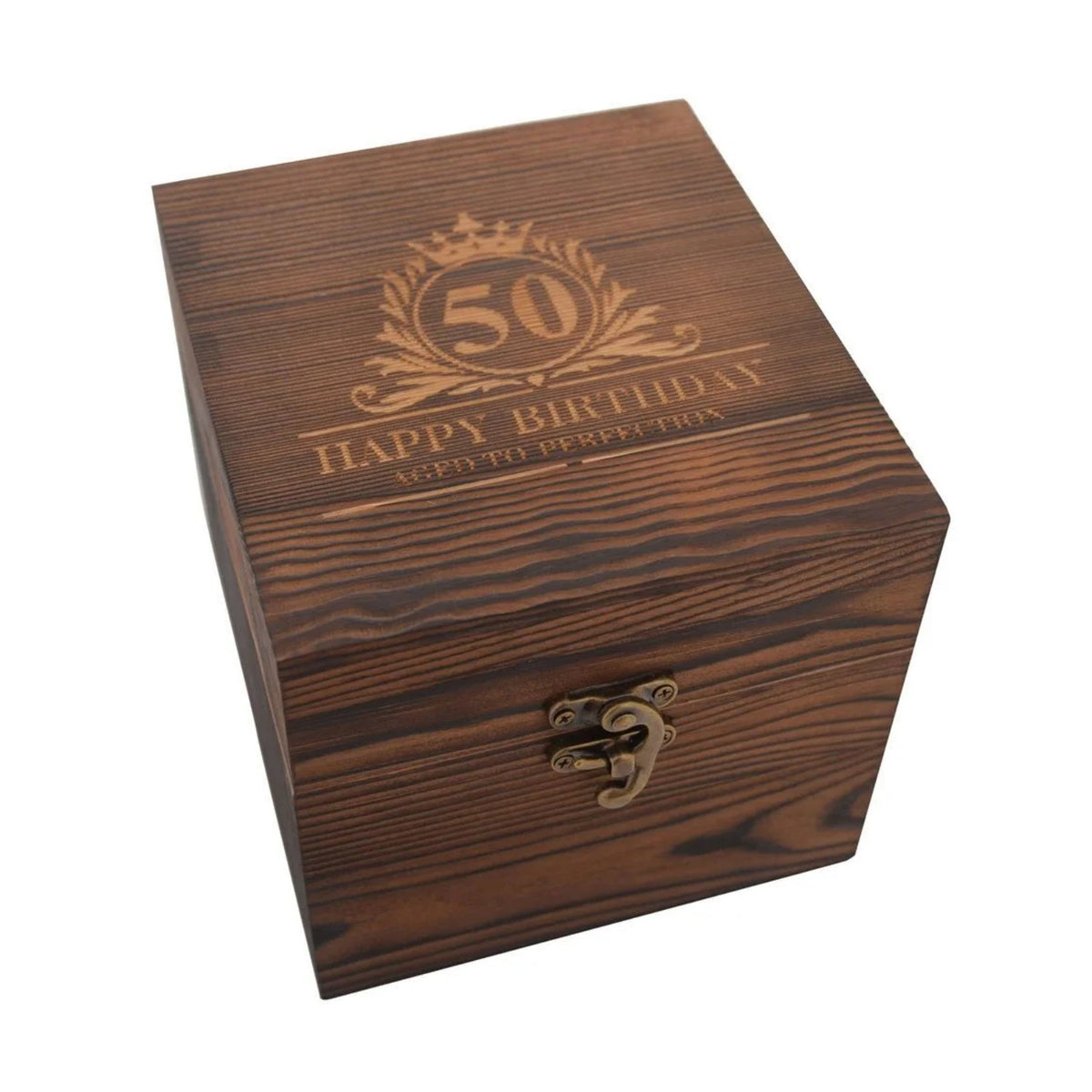 Birthday Whiskey Glass & Slate Coaster Set in Wooden Box 50th