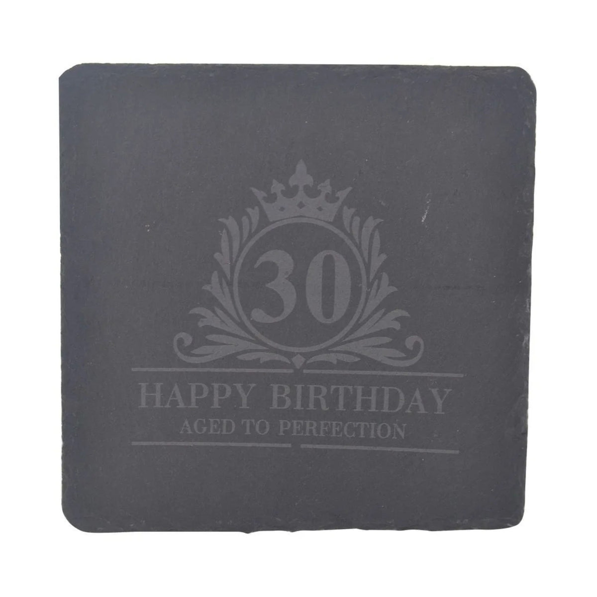 Birthday Whiskey Glass & Slate Coaster Set in Wooden Box 30th
