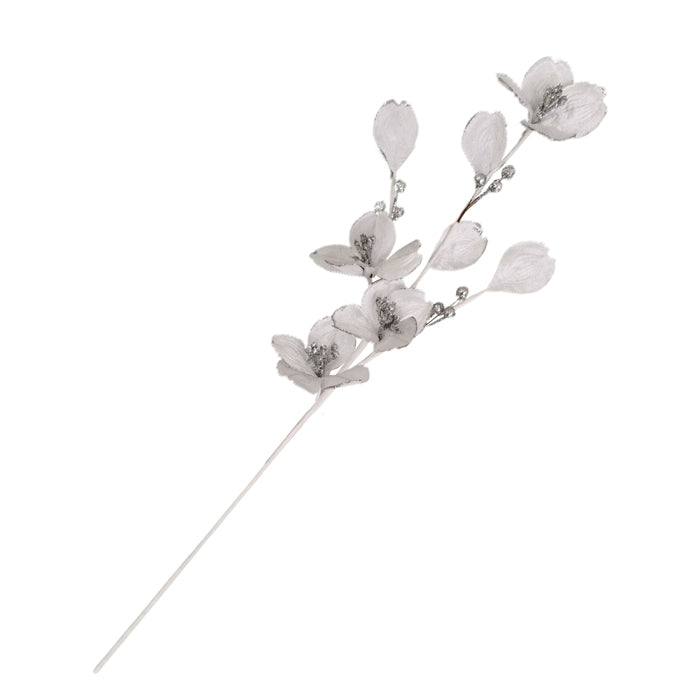 CHRISTMAS VELVET PETAL SPRAY WHITE SILVER