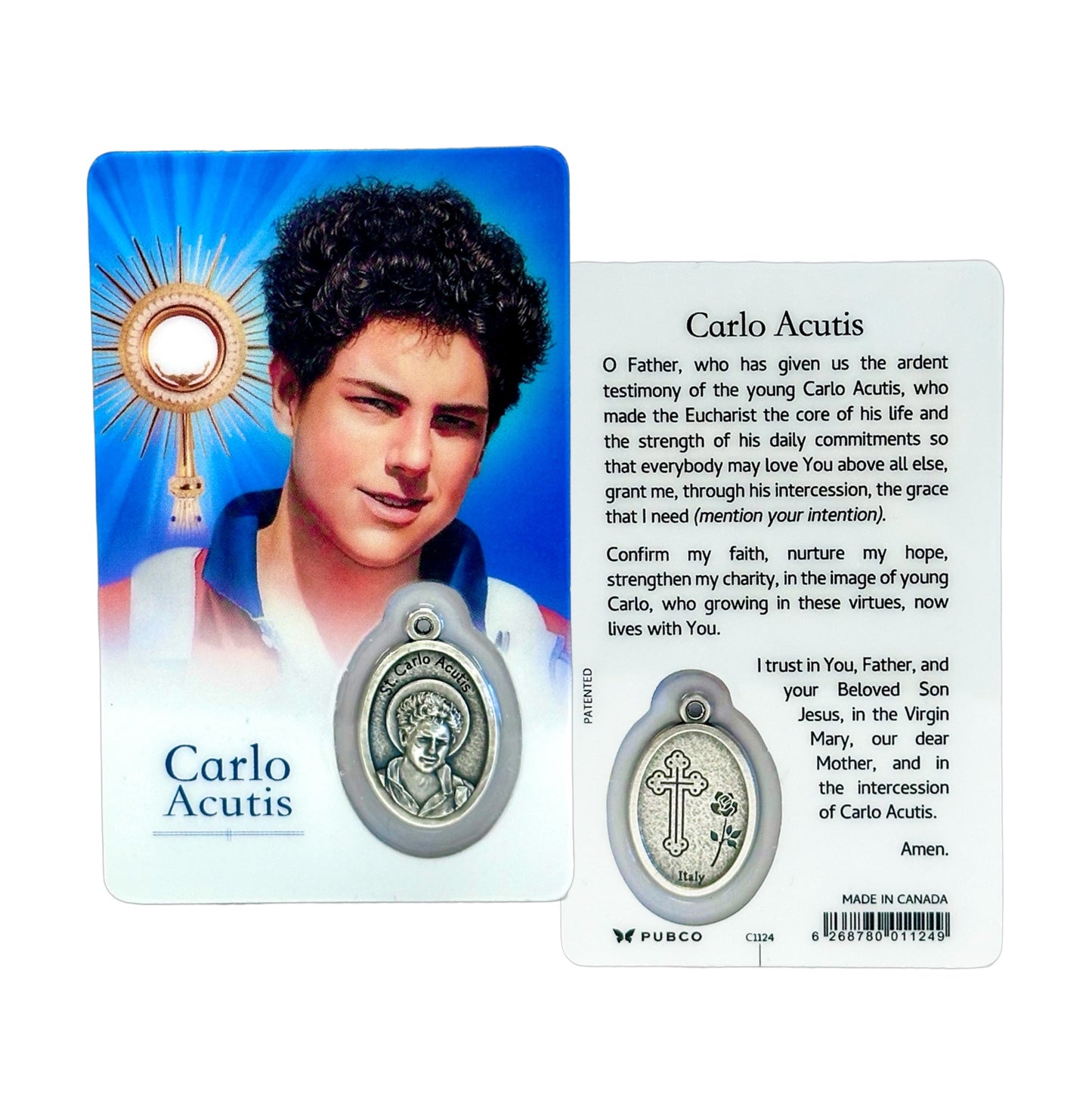 Laminated Window Prayer Card & Charm Saint Carlo Acutis
