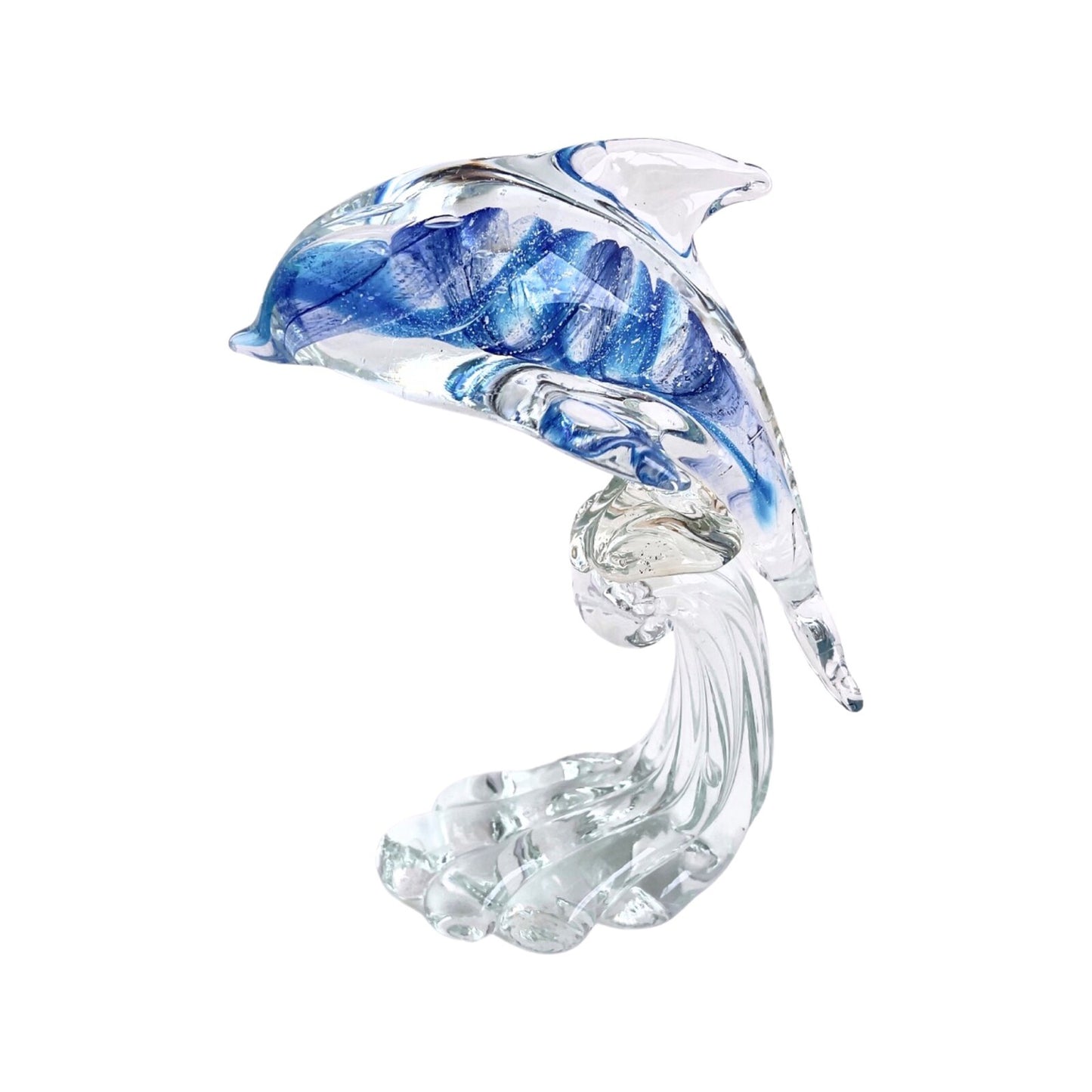 ZIBO ART GLASS DOLPHIN ON WAVE BLUE