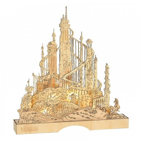 DISNEY ILLUMINATED FLOURISH CASTLE WOOD KING TRITON THE LITTLE MERMAID 37CM