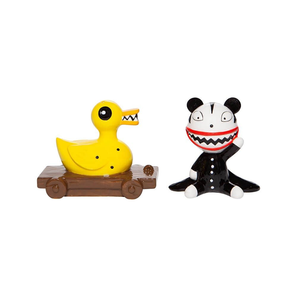 DISNEY ENESCO SALT & PEPPER CHAKER SET OF 2 SCARY TEDDY AND KILLER DUCK 8CM