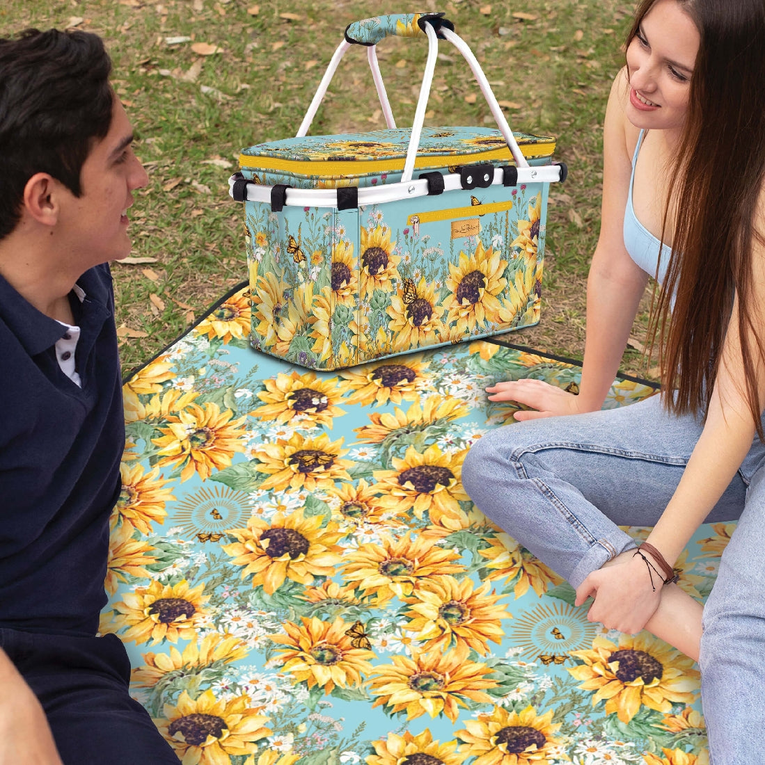 LISA POLLOCK POLYESTER WATER RESISTANT PICNIC RUG 150GSM SUNFLOWER DAISY