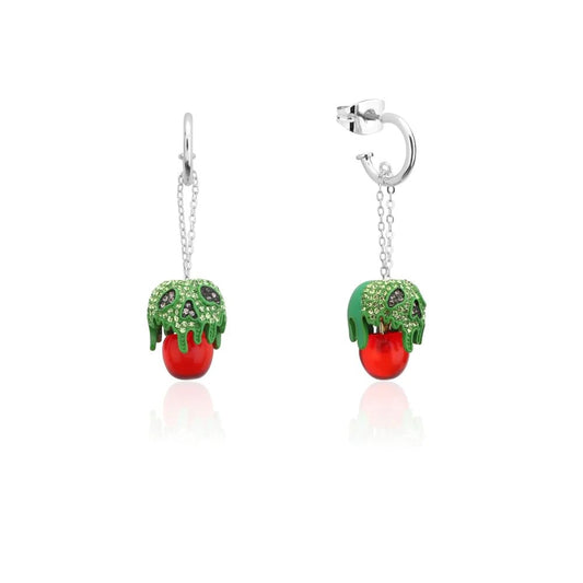DISNEY COUTURE KINGDOM SNOW WHITE POISON APPLE CRYSTAL DROP EARRINGS WHITE GOLD PLATED